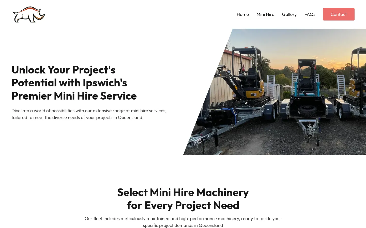 Mini hire machinery available in Ipswich, Queensland.