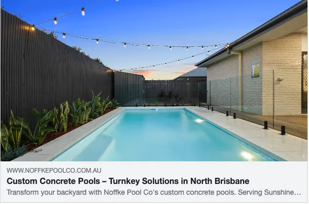 Custom concrete pool in residential backyard, North Brisbane.