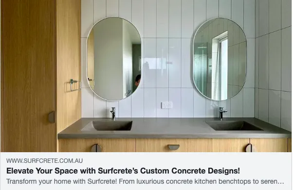 Modern bathroom with concrete countertops and mirrors