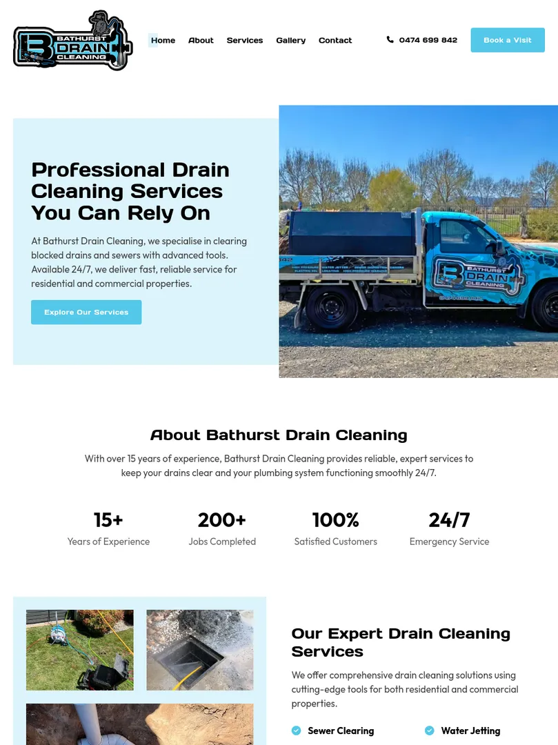 Bathurst Drain Cleaning truck parked outside.