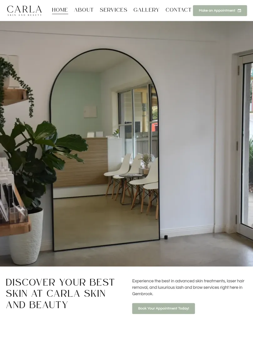 Carla Skin and Beauty reception interior with mirror