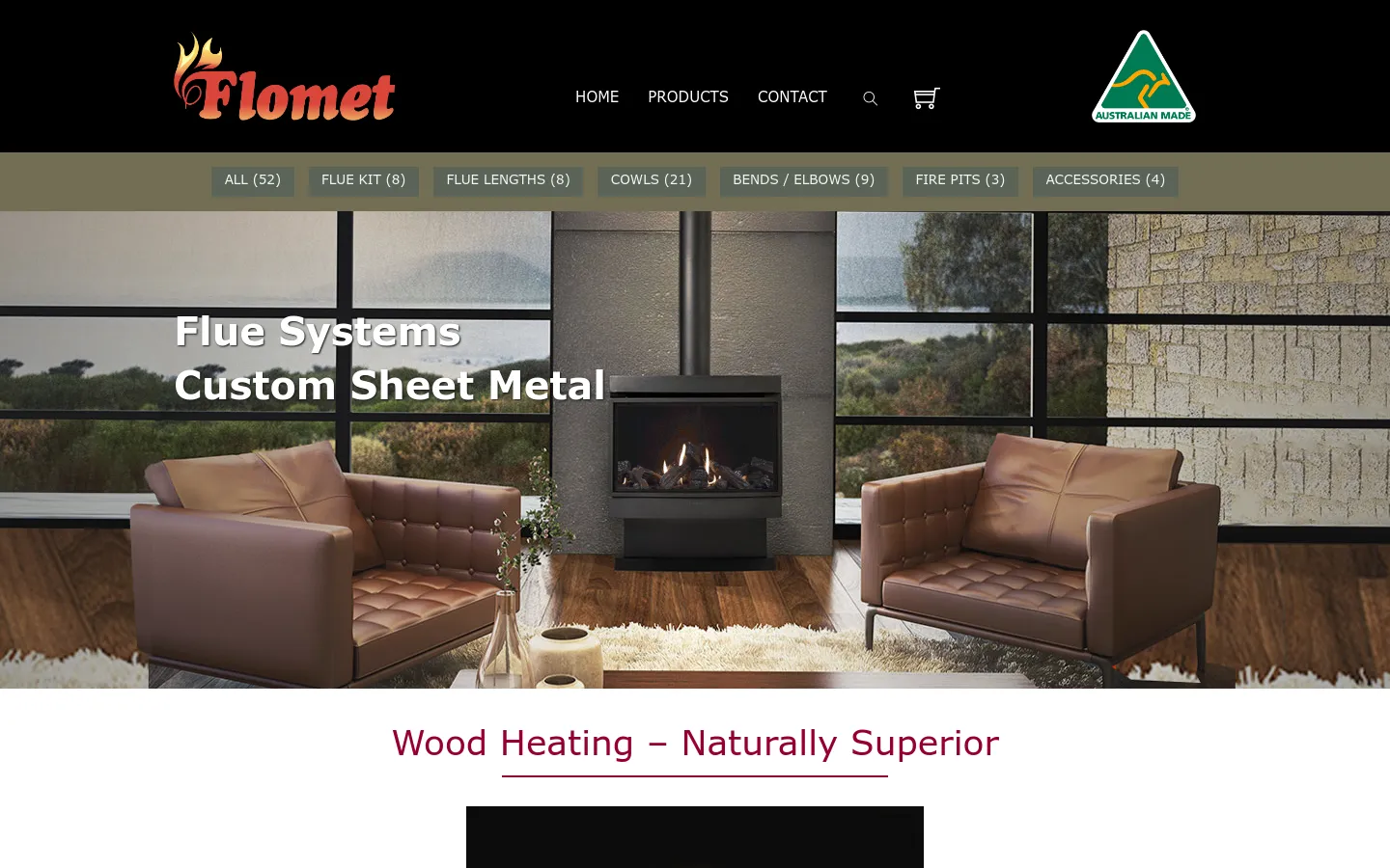 Wood heater with leather sofas and view