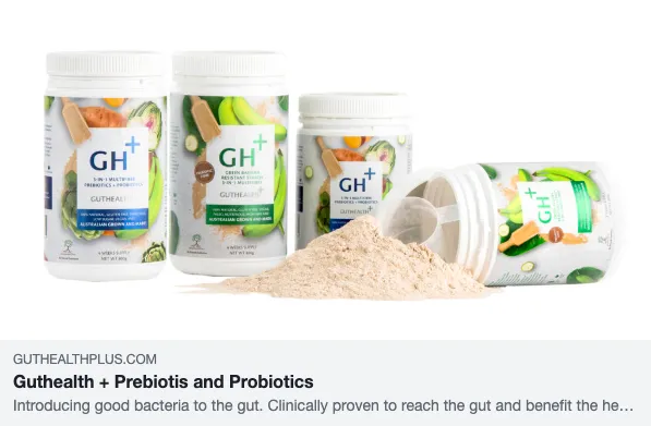 GH+ gut health supplement with probiotics and prebiotics.
