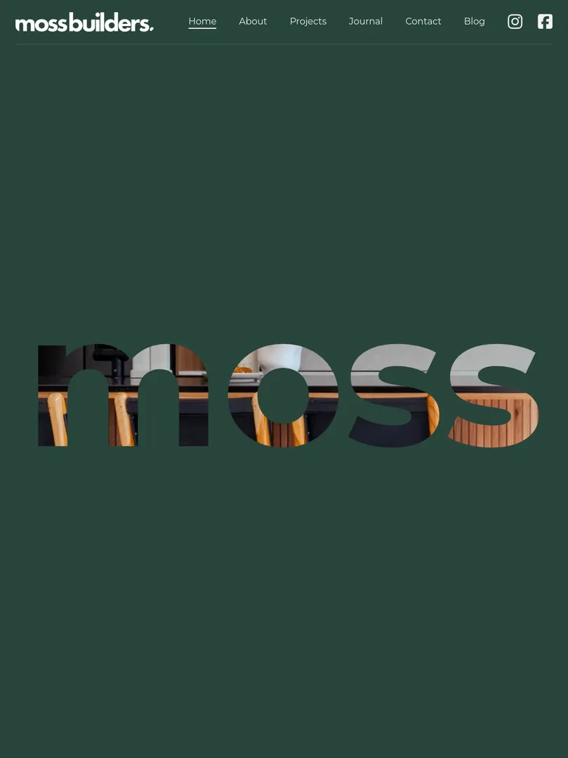 Mossbuilders logo with interior design background