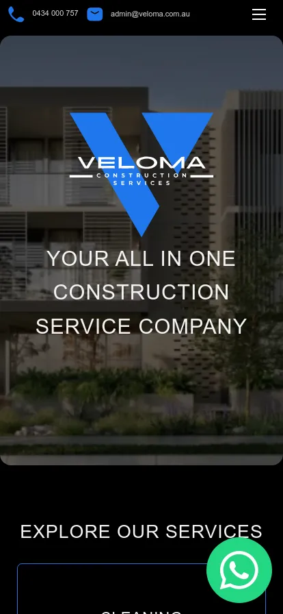 Veloma Construction Services company website homepage