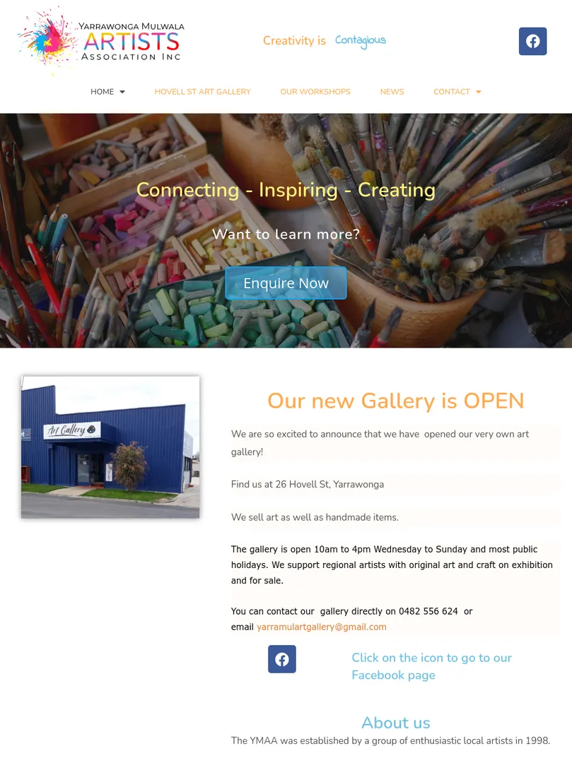 Yarrawonga art gallery promotion with colorful art supplies.