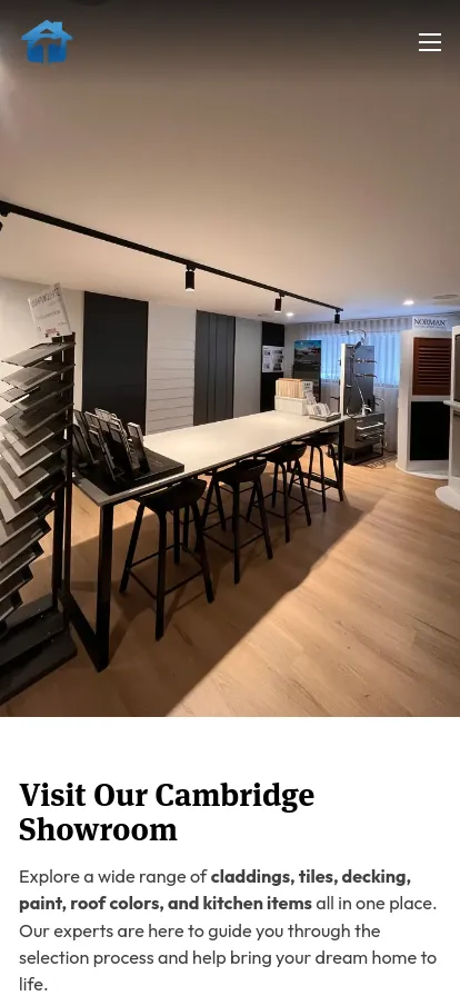 Cambridge showroom showcasing home improvement materials.