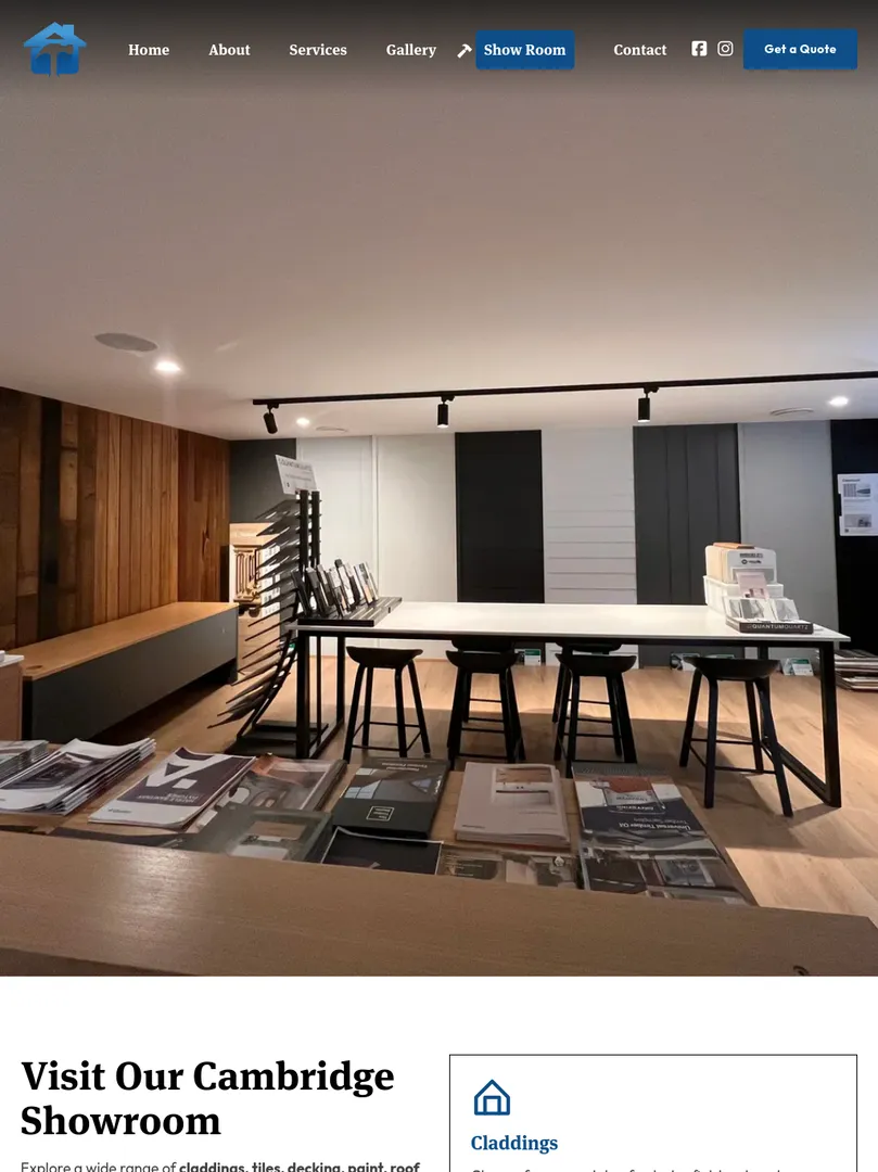 Cambridge showroom interior with display tables and stools