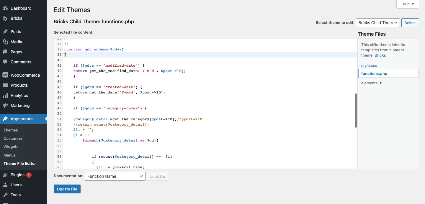 WordPress theme editor: functions.php in child theme