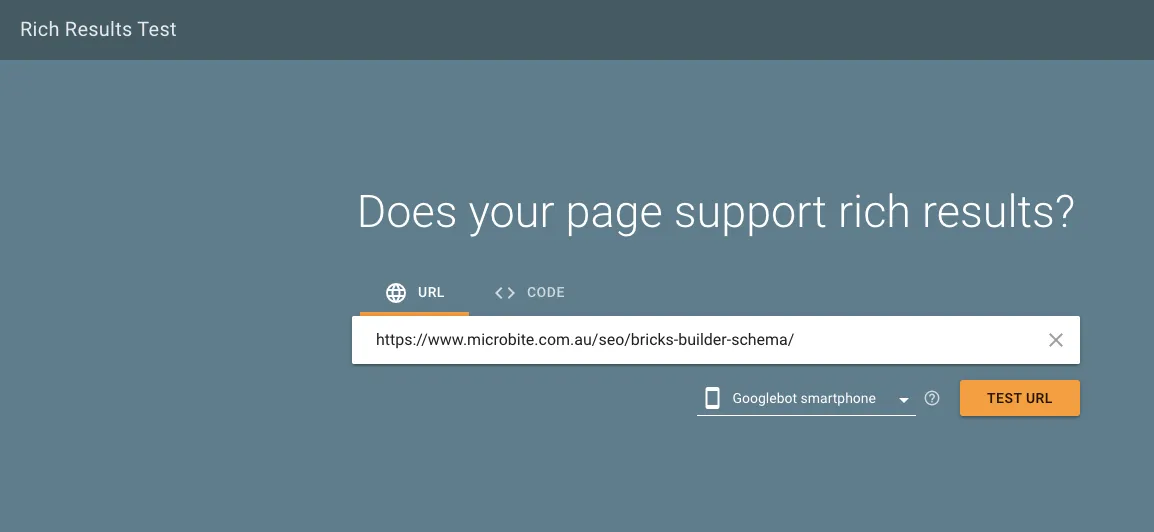 Google Rich Results Test tool interface screenshot.